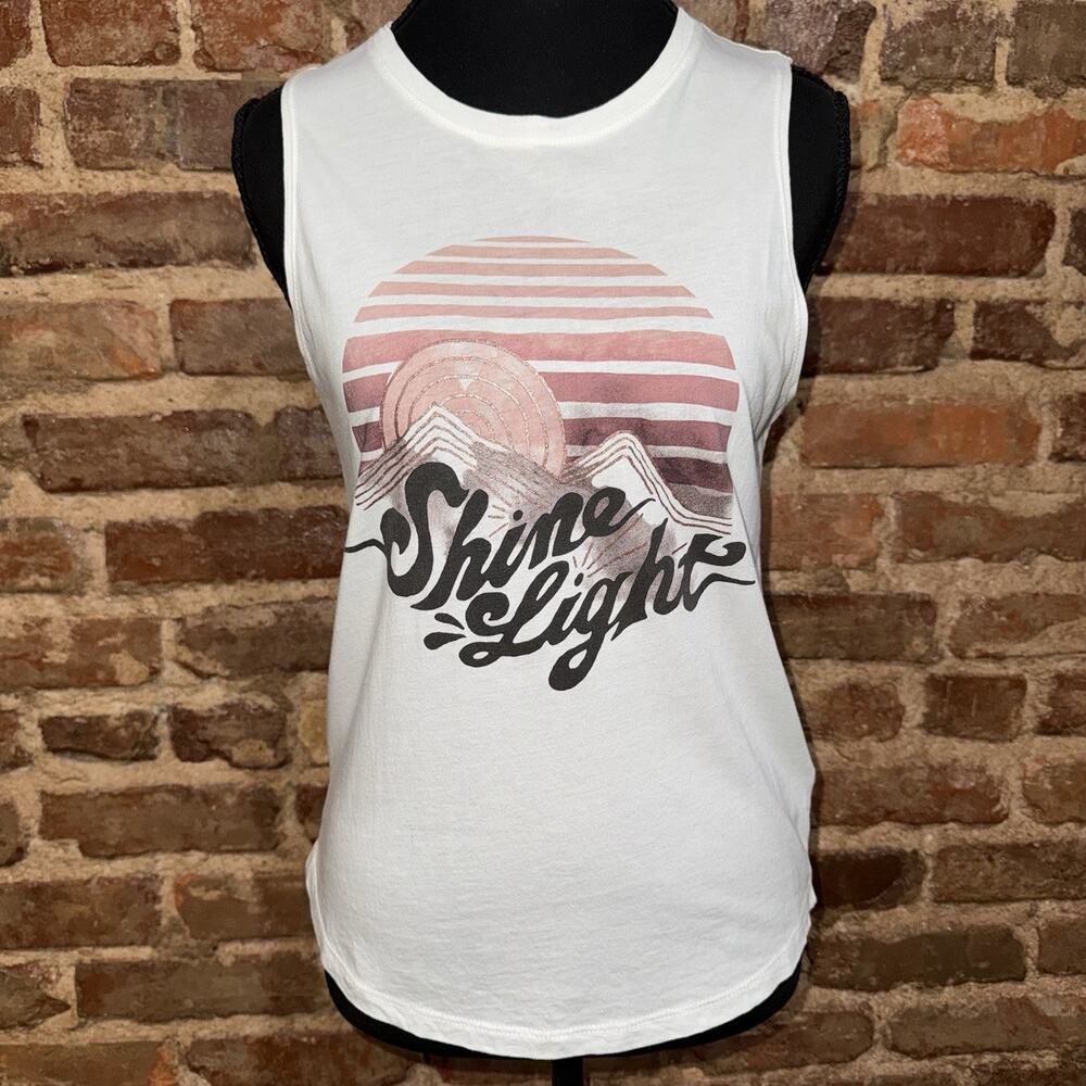 Spiritual Gangster “Shine Light” Mountain Ombre White Graphic Tank Top Sz S